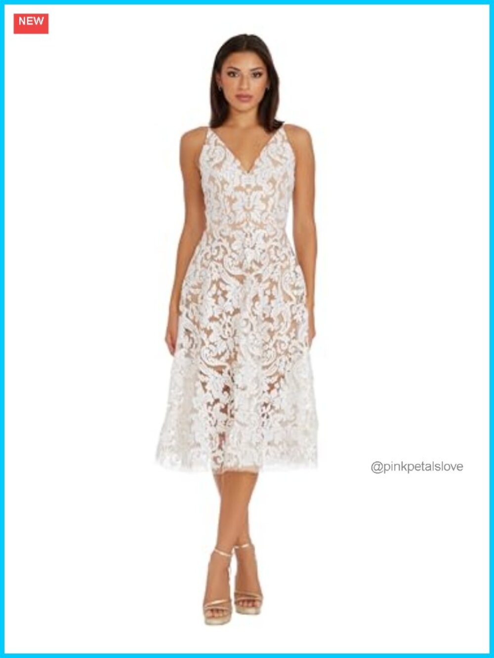Womens Blair Plunging Fit and Flare Midi Dress Sleeveless V-Neck